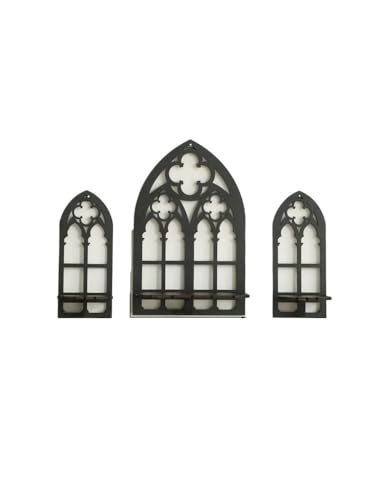 BODOBTF Schwarzes Gothic-Holzregal, hohl, Vintage-Zaunform, Wandbehang, Dekoration, schwebende Regale, Kristallhalter, Raumdekoration, Wanddekoration (T-7491) von BODOBTF