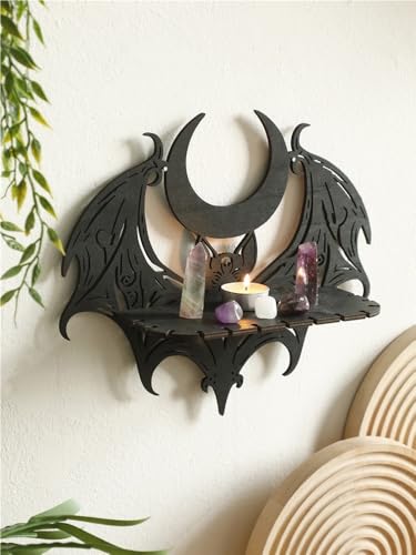 BODOBTF Schwarzes Wandregal aus Holz, Gothic, Fledermaus, Mond, hohles Muster, schwebendes Regal, Kristallhalter, Gothic, Heimdekoration, Hexenraumdekoration BODOBTF Schwarzes Wandregal aus Holz, Gothic, Fledermaus, Mond, hohles Muster, schwebendes Regal, Kristallhalter, Gothic, Heimdekoration, Hexenraumdekoration von BODOBTF