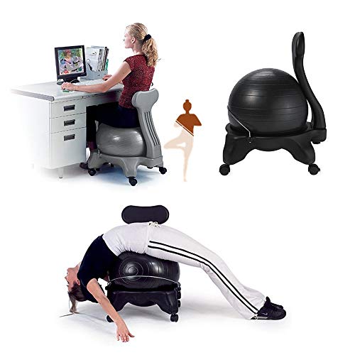 BODODO Balance Ballstuhl/Yoga Ball Premium Ergonomischer Stuhl, mit Rollen Robuster Sitzball, für Zuhause und Büro Schreibtisch Kann die Sitzposition Einstellen, mit Yoga-Ball von BODODO
