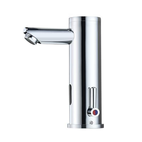 Automatischer, berührungsloser Waschbeckenarmatur, Sensor, bewegungsaktiviert, No-Touch-Messing-Wasserhahn mit einstellbarem Temperaturkontrollgriff für Zuhause, Waschtisch, Gewerbe und Büro (kurz von BODQEMR