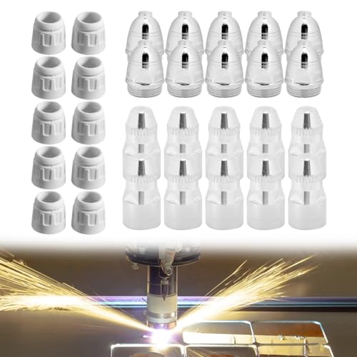 30 Stücke Plasmaschneider ZubehöR P80 Plasmaschneider Schneidbrenner Verbrauchsmaterialien Plasma Cutter PlasmadüSen + Elektroden + Keramikkappen FüR P-80 Cut Plasmaschneider-Brenner von BODYGAD