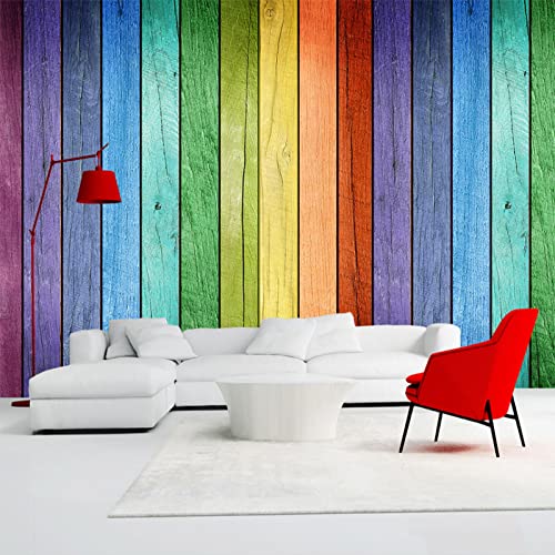 BOEERLCNL Regenbogen Farbe Holzbrett 3D Tapete Kunst Innendekoration Wandbild Wandmalerei Tapete Wohnkultur Wohnzimmer Wandverkleidung von BOEERLCNL