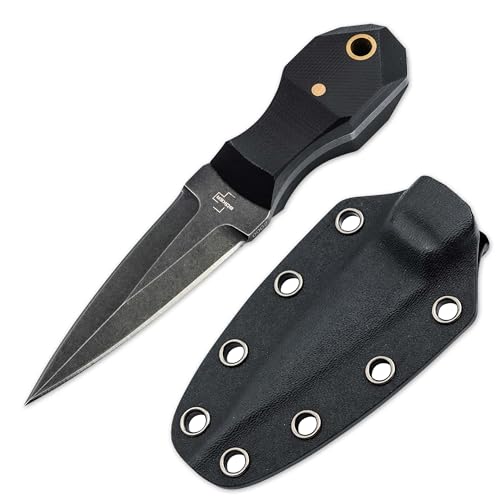BÖKER PLUS® - Pocket Rocket - Mini Neck Knife klein - Profi Fulltang Messer mit zweischneidiger D2 Klinge 7 cm - Halsmesser mit Kydex-Scheide & Kugelkette schwarz - Dolch Nackenmesser G10 von BÖKER PLUS