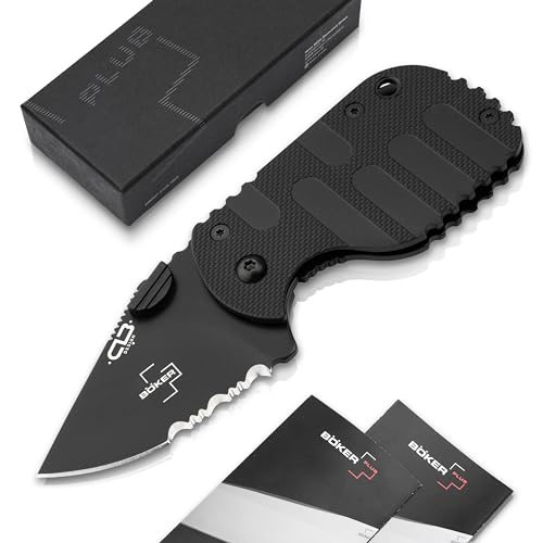 BÖKER PLUS® Subcom 2.0 All Black - Mini Einhand Klapp-Messer mit Zytel Griff - kleines 1 Hand Paket-Messer mit Framelock - Mini D2 Taschen-Messer mit Daumen-Pin Karton-Schneider mit 5,8 cm Klinge von BÖKER PLUS