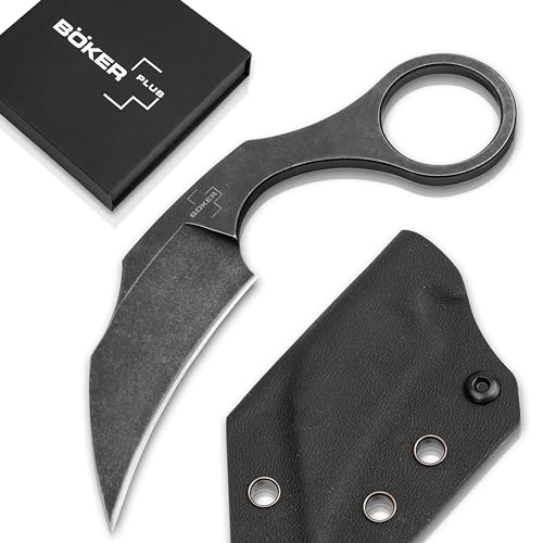 Böker Plus® Bad Moon Sharp Karambit Knife - Fixed Neck Knife with 6.5 cm D2 Hawkbill Blade - Karambit with Kydex Sheath & Ball Chain in in Gift Box von BÖKER PLUS