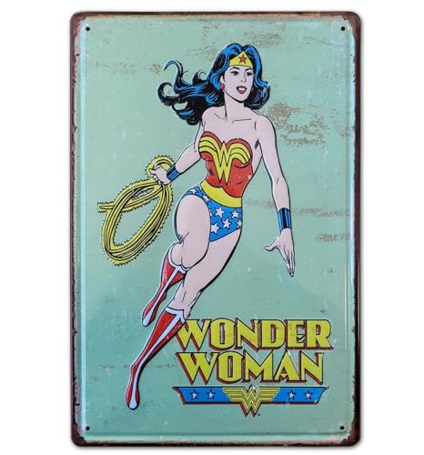 Boemy Wonder Woman Retro Dekoschild Wonder Woman: Vintage Wonderfurnier für Comic-Fans Maße 20 x 30 cm | Dekorative Metallplatten der Superheldin WW von BOEMY