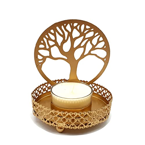 Reflektierender Teelichthalter aus Metall [Baum des Lebens] Kerzenhalter für originelle Dekoration | Meditation und Entspannung | Maße 11 x 7 cm von BOEMY