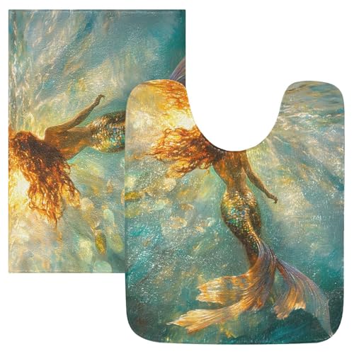 BOENLE Unterwasser-Badematte mit Meerjungfrauenmotiv, ultraweich, saugfähig, rutschfest, waschbares Set von BOENLE