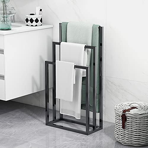BOFENG 3-stufiger schwarzer freistehender Handtuchhalter Chrom-Handtuchhalter, Anti-Rost-Beschichtung Metall-Leiter-Handtuchhalter für Badezimmer-Accessoires von BOFENG
