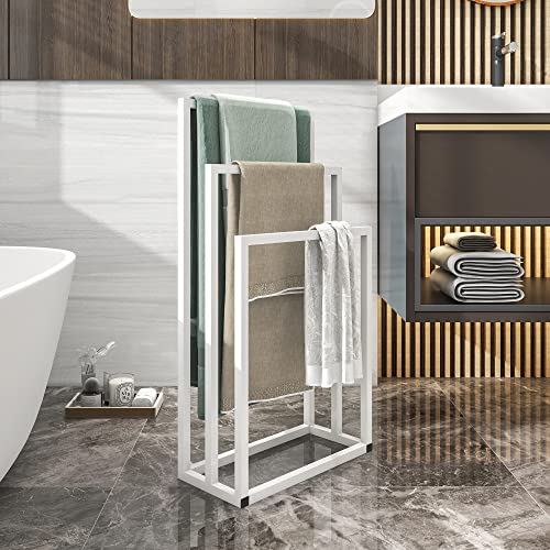 BOFENG Freistehender Handtuchhalter mit 3 Ebenen für Badetücher,Moderne Handtuchleiter mit rostbeständiger Oberfläche (weiß) von BOFENG