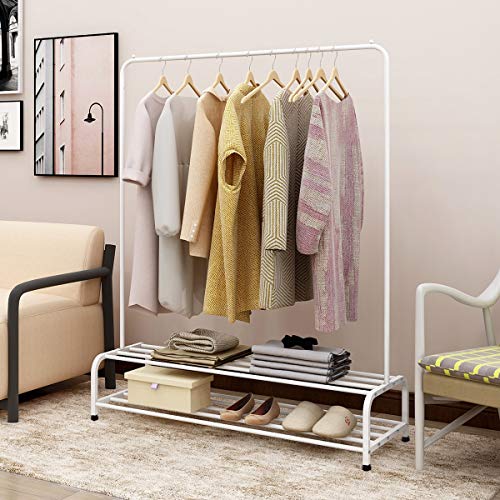 BOFENG Weiß Kleiderständer Freistehender Kleiderbügel Multifunktionales Schlafzimmer Kleiderständer Schlafzimmer, 2 Ablagen aus Metall 110x 45 x 152 cm (B xT x H) von BOFENG