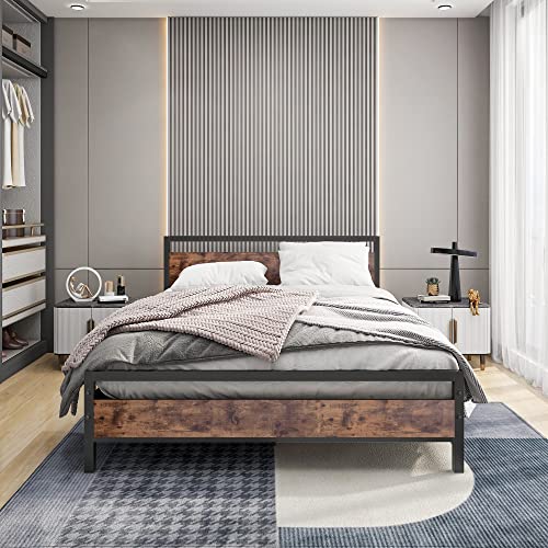 Kingsize-Bettgestell mit Holzkopfteil, robustes Metallbettrahmen, King-Size mit Stauraum, kein Boxspringbett erforderlich, Matratzenbasis, starke Stahllattenstütze, geräuschfrei von BOFENG