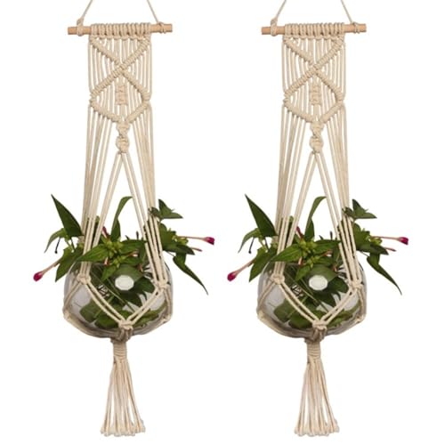 BOFIBO Schweberegale 1pc Großformatige Betriebsaufhänger Korb Handgemachte Seil Töpfe Halter Feinhanfseil Net Blumentopfpflanze Lanyard Baumwolle Hanging Baskets Betriebsaufhänger Flowerpot(H) von BOFIBO