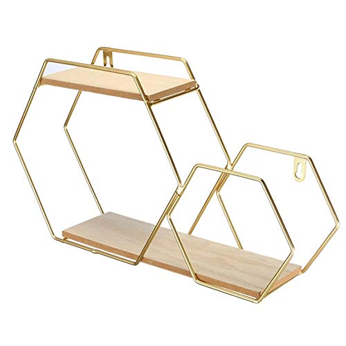 BOFIBO Schweberegale Wand Clapboard Eisen Metall Wandregal Hexagon Geometric Gold- Storage Rack Hanging-Anzeigen- Halter for Küche Badezimmer Home Decoration Regale, 3 Farben(Gold) von BOFIBO