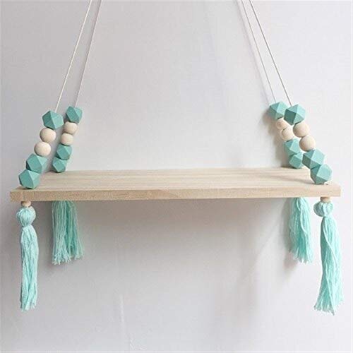 BOFIBO Schweberegale Wand Clapboard Nordic- Kinderzimmer scherzt Dekor Quasten Lagerung Regal Rack-Wand- Hängen Holz Spielzeug Modell Baby-Kind-Raum- Furnish Artic Home Decoration(Mint Green) von BOFIBO