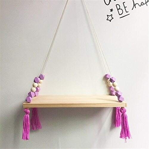 BOFIBO Schweberegale Wand Clapboard Nordic- Kinderzimmer scherzt Dekor Quasten Lagerung Regal Rack-Wand- Hängen Holz Spielzeug Modell Baby-Kind-Raum- Furnish Artic Home Decoration(Purple) von BOFIBO