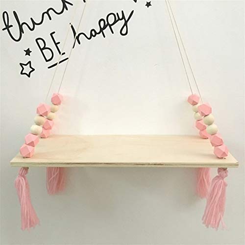 BOFIBO Schweberegale Wand Clapboard Nordic Kinderzimmer & Kids Decor Quasten Lagerung Regal Rack-Wand- Hängen Holz Spielzeug Modell Baby-Kind-Raum- Furnish Artic Home Decoration(White pink golden) von BOFIBO