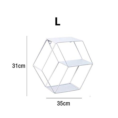 BOFIBO Schweberegale Wand Clapboard Wohnzimmer Wandregal Wohnkultur geometrische Figur Schlafzimmer Hanging Nordic Restaurant Platzsparend Eisen Hexagonal Aufbockvorrichtung(Blanc,L) von BOFIBO