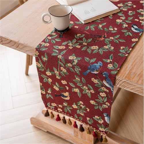 BOFIBO Tischläufer Home Tischwäsche Nordic Jacquard Rosa Blume Tisch Läufer Quaste Tee Tisch Läufer Esszimmer Lange Streifen Verdickt Einfache Für Partys, Hochzeiten, Esstische(G,33-220cm) von BOFIBO