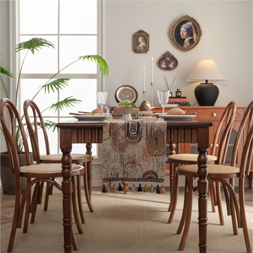 BOFIBO Tischläufer Home Tischwäsche Nordic Jacquard Rosa Blume Tisch Läufer Quaste Tee Tisch Läufer Esszimmer Lange Streifen Verdickt Einfache Für Partys, Hochzeiten, Esstische(H,33-240cm) von BOFIBO