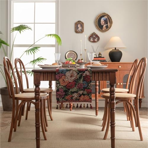 BOFIBO Tischläufer Home Tischwäsche Nordic Jacquard Rosa Blume Tisch Läufer Quaste Tee Tisch Läufer Esszimmer Lange Streifen Verdickt Einfache Für Partys, Hochzeiten, Esstische(Q,33-120cm) von BOFIBO