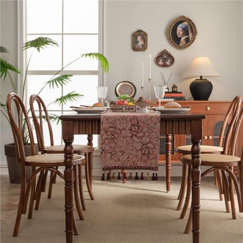 BOFIBO Tischläufer Home Tischwäsche Nordic Jacquard Rosa Blume Tisch Läufer Quaste Tee Tisch Läufer Esszimmer Lange Streifen Verdickt Einfache Für Partys, Hochzeiten, Esstische(X,33-220cm) von BOFIBO