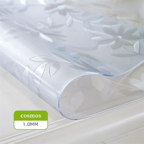 BOFIBO Transparente Plastiktischdecke PVC-Tischset, transparente Tischdecke, wasserdichtes Öl, runde Tischdecke mit Küchenmuster, weicher Stoff-Tischabdeckung aus Glas(Cosmos,70cm x 100cm) von BOFIBO