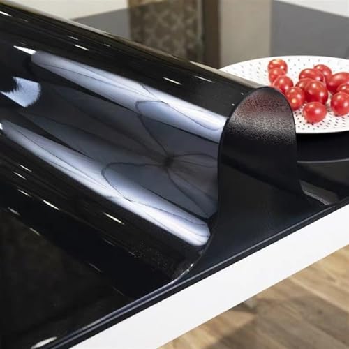 BOFIBO Transparente Plastiktischdecke PVC-Tischset, transparente Tischdecke, wasserdichtes Öl, runde Tischdecke mit Küchenmuster, weicher Stoff-Tischabdeckung aus Glas(Nero,75cm x 100cm) von BOFIBO