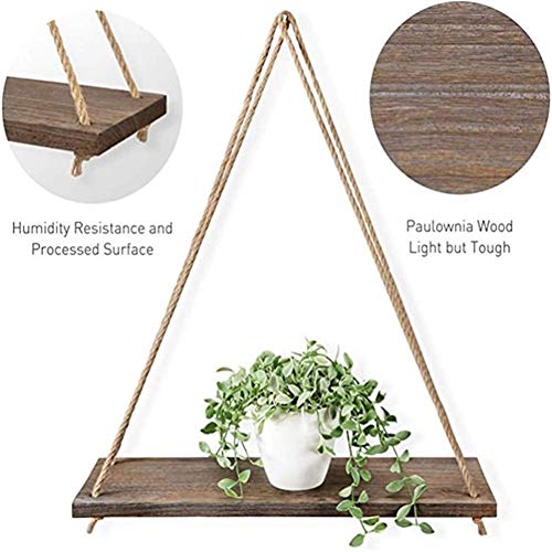 Schweberegale Wand Clapboard Premium- Holz Schaukel Hangeltau Wand befestigte Regale Pflanze Blumentopf Indoor-Outdoor- Dekoration einfaches Design Schwimmdock(Marron,) von BOFIBO