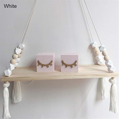 Schweberegale Wand Clapboard nordischen Stil bunten Perlen aus Holz Wandregal Wand Schindel Dekoration Kinderzimmer Kinderbekleidungsgeschäft Aufmä Quaste(Blanc) von BOFIBO