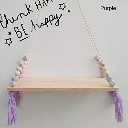 Schweberegale Wand Clapboard nordischen Stil bunten Perlen aus Holz Wandregal Wand Schindel Dekoration Kinderzimmer Kinderbekleidungsgeschäft Aufmä Quaste(Purple) von BOFIBO