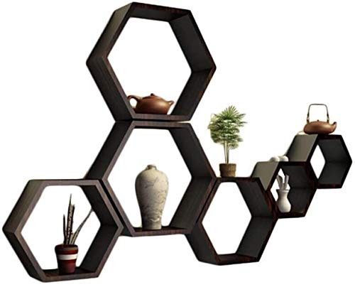 Schweberegale Wandregale Schwimmdock Regal Hexagon Kombination Regale Schwimmdock Holzbrett Dekorrahmen Wohnzimmer, Breite 9 cm, 2 Sets Optional(Set B) von BOFIBO