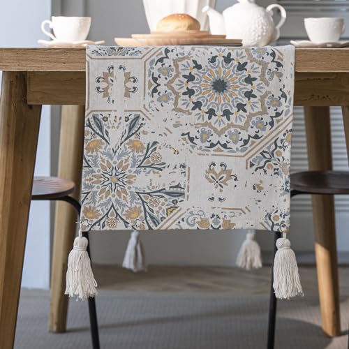 Tischläufer Home Tischwäsche Dekorative Luxus Gestreiften Patchwork Tisch Läufer Mit Quasten for Home Wohnzimmer Schlafzimmer Kunst Dekor Hochzeitsfeier Für Partys, Hochzeiten, Esstische(K,33*180cm) von BOFIBO