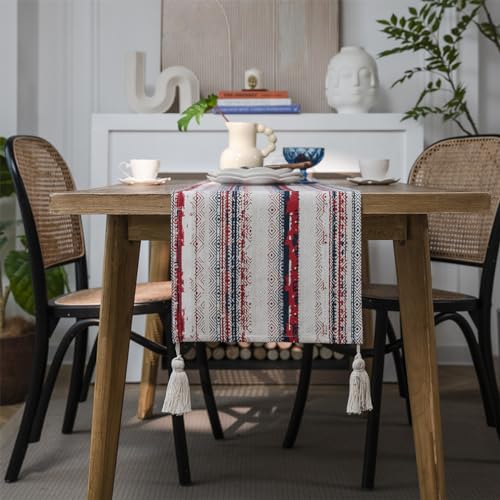 Tischläufer Home Tischwäsche Dekorative Luxus Gestreiften Patchwork Tisch Läufer Mit Quasten for Home Wohnzimmer Schlafzimmer Kunst Dekor Hochzeitsfeier Für Partys, Hochzeiten, Esstische(B,33*220cm) von BOFIBO