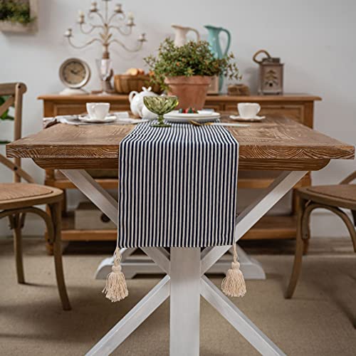 Tischläufer Home Tischwäsche Home Linen Tischläufer, 152,4 cm, Nadelstreifen, reines Leinen, schwarz-weiß, Bauernhaus-Tischläufer for Kommoden und Couchtische, Sommer Für Partys, Hochzeiten, Esstische von BOFIBO