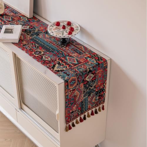 Tischläufer Home Tischwäsche Luxuriöser Tischläufer im Vintage-Design, bestickter Jacquard-Stoff mit mehreren Quasten, Tischläufer for Esszimmer, Kommode, Hochzeitsfeier, Urlaub, Hochzeit, Kamindekora Tischläufer Home Tischwäsche Luxuriöser Tischläufer im Vintage-Design, bestickter Jacquard-Stoff mit mehreren Quasten, Tischläufer for Esszimmer, Kommode, Hochzeitsfeier, Urlaub, Hochzeit, Kamindekora von BOFIBO