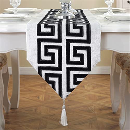 Tischläufer Home Tischwäsche Neue Chinesische Moderne Einfache Stiltischläufer Klassische Retro Schwarz-weiße Rote Tee Tischtuch Mode Tisch Tuchtischflagge Für Partys, Hochzeiten, Esstische(B,32x180cm von BOFIBO