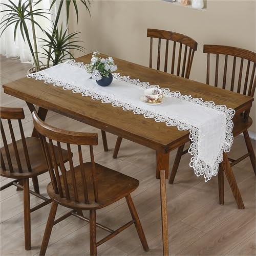 Tischläufer Home Tischwäsche Rechteckiger Tischläufer aus weißer Spitze for Bauernhäuser, weicher, widerstandsfähiger dekorativer Stoff, Tischdecke for Küche, Esszimmer, Hochzeit, Hochzeitsfeier, Bank von BOFIBO