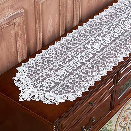 Tischläufer Home Tischwäsche Weiße Spitze kleine Blumengestickte Tisch Runner Tisch Läufer Spitze Bauernhausstil Tischdekor Cover for Hochzeitsfeier Tee Hochzeit Festival Für Partys, Hochzeiten, Essti von BOFIBO
