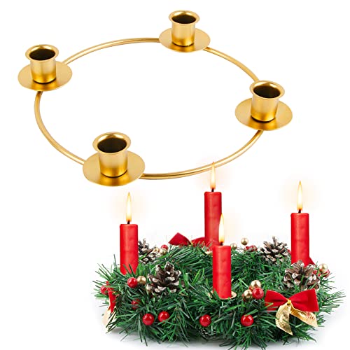 BOFUNX Adventskranz Kerzenhalter Weihnachten Gold Ø20cm Stabkerzenhalter Kerzenständer Advent für Weihnachtskranz aus Metall für Weihnachts Tischdeko Weihnachtsdeko von BOFUNX