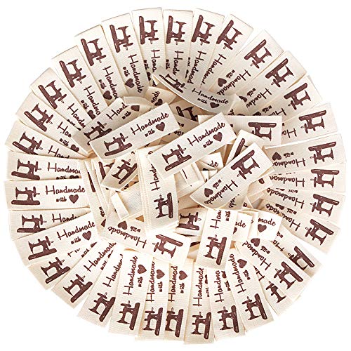 BOFUNX 100pcs Stoffetiketten Handmade with Love Textiletiketten Handmade Label zum annähen Kleideretiketten Handmade Etiketten für Kleidung DIY Näharbeit von BOFUNX
