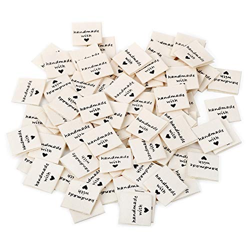 BOFUNX 100pcs Stoffetiketten Handmade with Love Textiletiketten Handmade Label zum annähen Kleideretiketten Handmade Etiketten für Kleidung DIY Näharbeit von BOFUNX