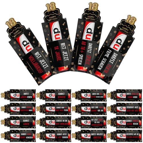 BOFUNX 20pcs Banderolen Aufkleber 18 Geburtstag Kleines Geschenk Schokolade Verpackung 18. Geburtstag Mädchen Jungen Geburtstagsgeschenk Endlich 18 Geburtstag Geschenkidee Volljährig von BOFUNX