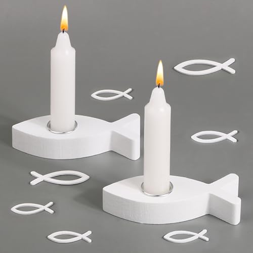 BOFUNX 2er Set Teelichthalter Fisch aus Holz für Kerzen mit Durchmesser 2.3cm Weiß Fische Kerzenhalter mit 30pcs Holzfische Streudeko für Mädchen Junge Taufe Kommunion Konfirmation Tischdeko BOFUNX 2er Set Teelichthalter Fisch aus Holz für Kerzen mit Durchmesser 2.3cm Weiß Fische Kerzenhalter mit 30pcs Holzfische Streudeko für Mädchen Junge Taufe Kommunion Konfirmation Tischdeko von BOFUNX