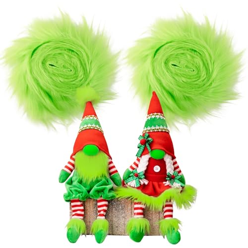 BOFUNX 2pcs 1.5m×5cm Kunstfell Band Grün Langhaarplüsch Basteln Kunstpelz Band für Wichtelbärte Weihnachtsdeko Homedeko DIY Handwerk Basteln Nähen von BOFUNX