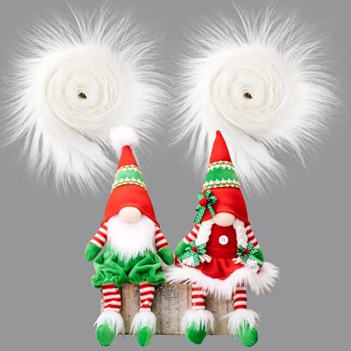BOFUNX 2pcs 1.5m×5cm Kunstfell Band Weiß Langhaarplüsch Basteln Kunstpelz Band für Wichtelbärte Weihnachtsdeko Homedeko DIY Handwerk Basteln Nähen von BOFUNX