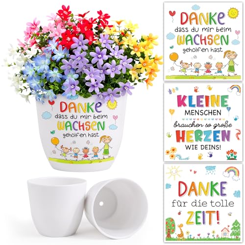 BOFUNX 3 Stück Danke Wachsen Blumentöpfe mit 3pcs Danke Aufkleber - Danke, DASS du Mir beim Wachsen geholfen hast Lehrer Erzieherin Tagesmutter Abschiedsgeschenk Kita Kindergarten Dankeschön Geschenk von BOFUNX
