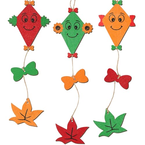 BOFUNX 3 Stücke Herbstdeko Fenster Hängend Holz Fensterdeko Herbst Hängend Dekoanhänger Holzdeko - Drachen Ahornblätter Schleife von BOFUNX