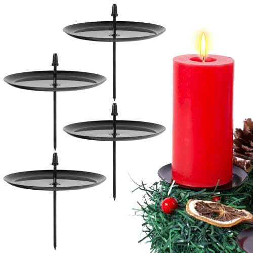 BOFUNX 4 Stücke Kerzenhalter Adventskranz Schwarz Kerzenstecker 7.5cm Kerzenteller Metall Kerzenhalter für Adventskranz Weihnachtskranz Weihnachtsdeko von BOFUNX