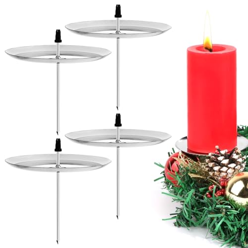 BOFUNX 4 Stücke Kerzenhalter Adventskranz Silber Kerzenstecker 7.5cm Kerzenteller Metall Kerzenhalter für Adventskranz Weihnachtskranz Weihnachtsdeko von BOFUNX
